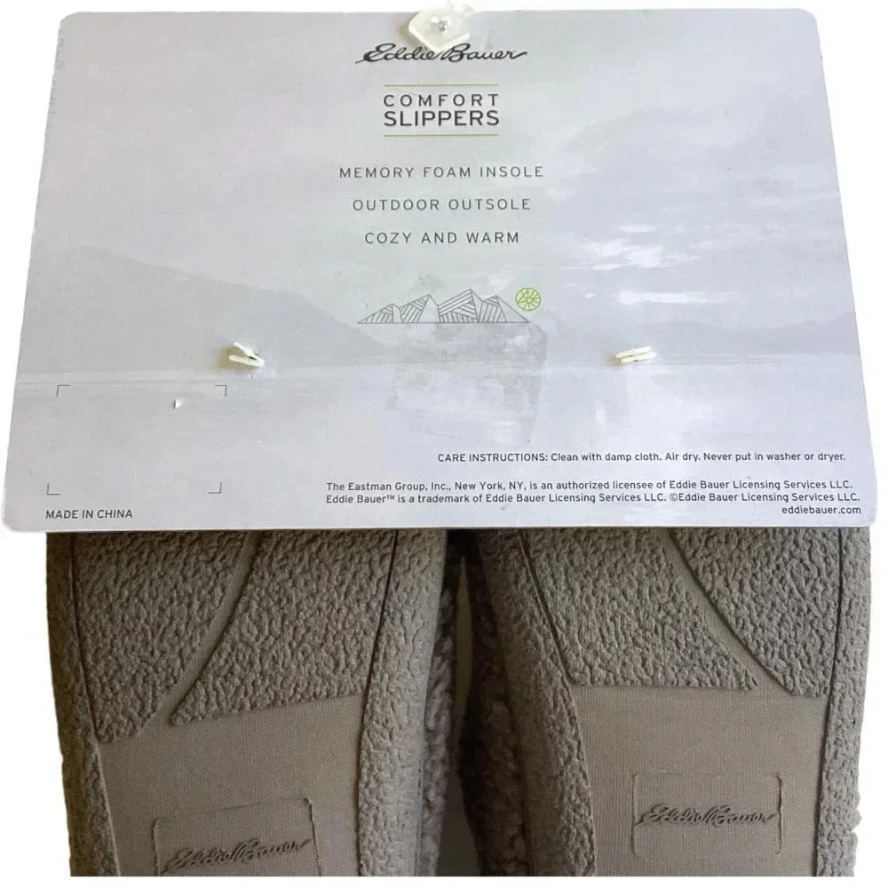 Eddie Bauer Mens Large 10-11 Bedroom House Slippers Taupe Brown Casey Vegan New - Picture 8 of 9